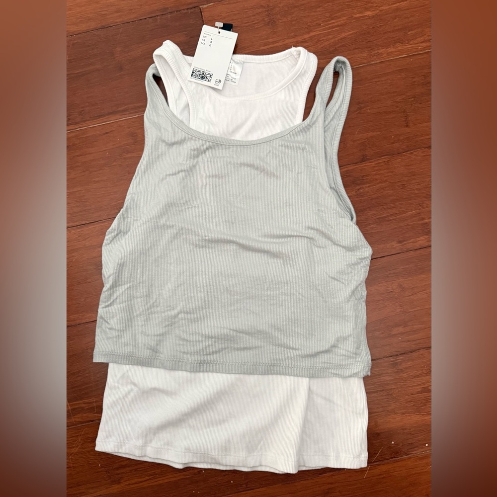 H&M y2k layered tank top white and gray large